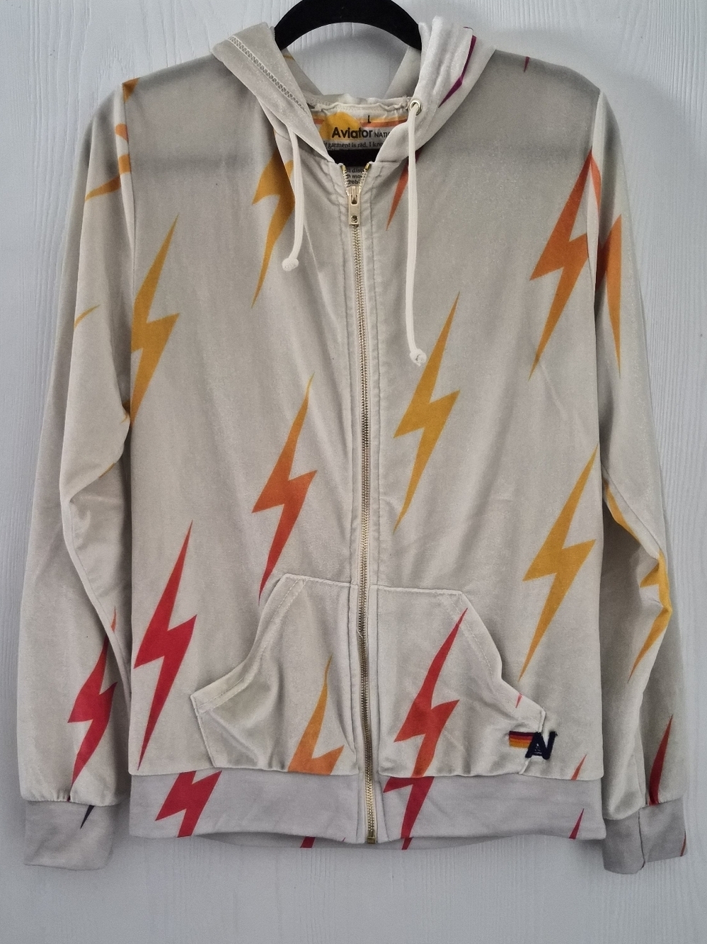 Aviation Nation Velvet Colorful Lightning Bolt Full Zip Hoodie Size Large - Picture 2 of 8